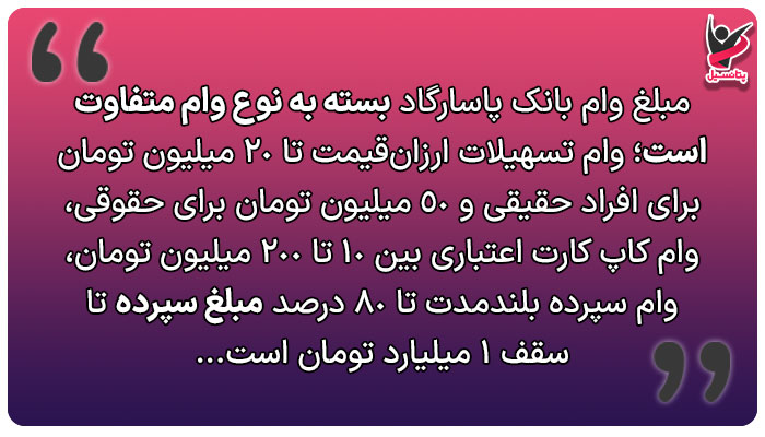 مبلغ وام بانک پاسارگاد