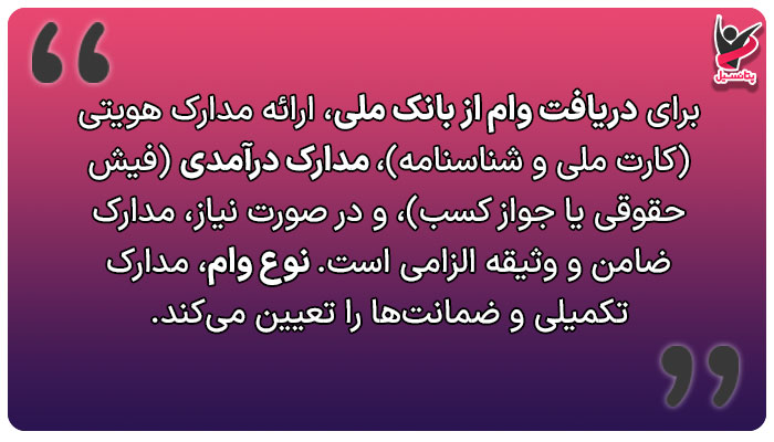 مدارک وام بانک ملی