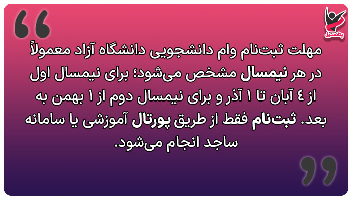 مهلت ثبت نام وام دانشگاه آزاد