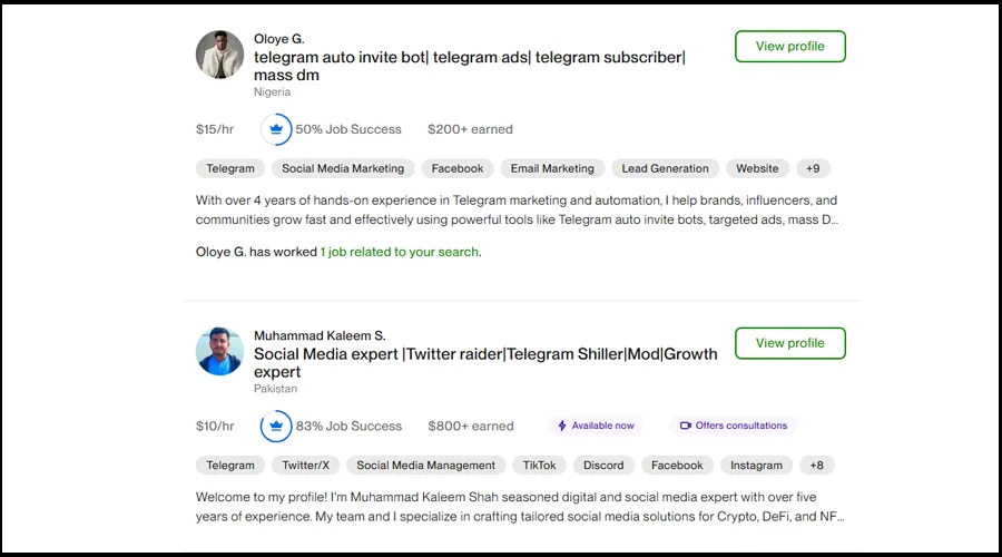 کسب درآمد دلاری از تلگرام در سایت UPWORK