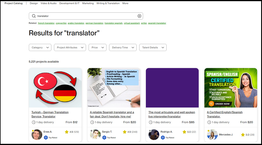 خدمات ترجمه در سایت های فریلنسری. بعد از رشد هوش مصنوعی تقاضا در این حوزه بسیار کاهش پیدا کرد.