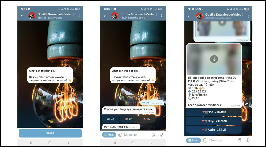 ربات تلگرام دانلود از یوتیوب Gozilla Downloader